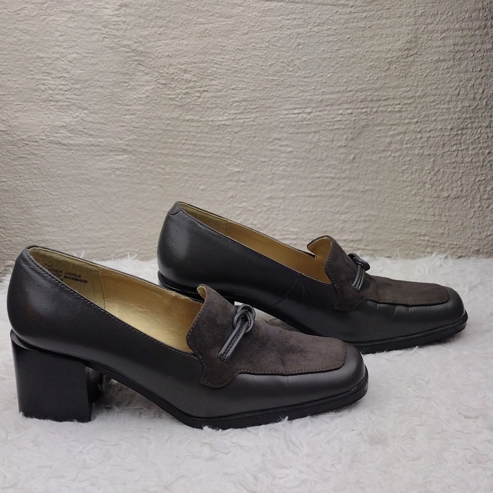 Andrea Viccaro Dark Grey Leather Suede Upper Square Toe Blocked High Heel Shoe - Picture 4 of 15